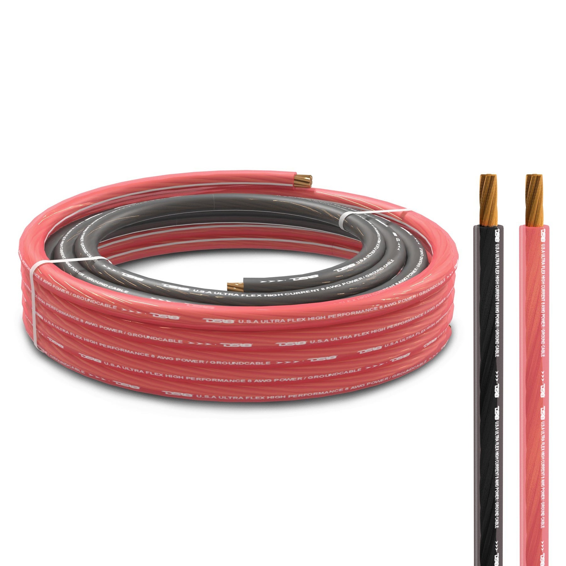 DS18 PW-OFC8GA-5BK/20RD 8-GA Ultra Flex OFC Ground Power Cable 5 Ft Black  and 20 Ft Red Kit